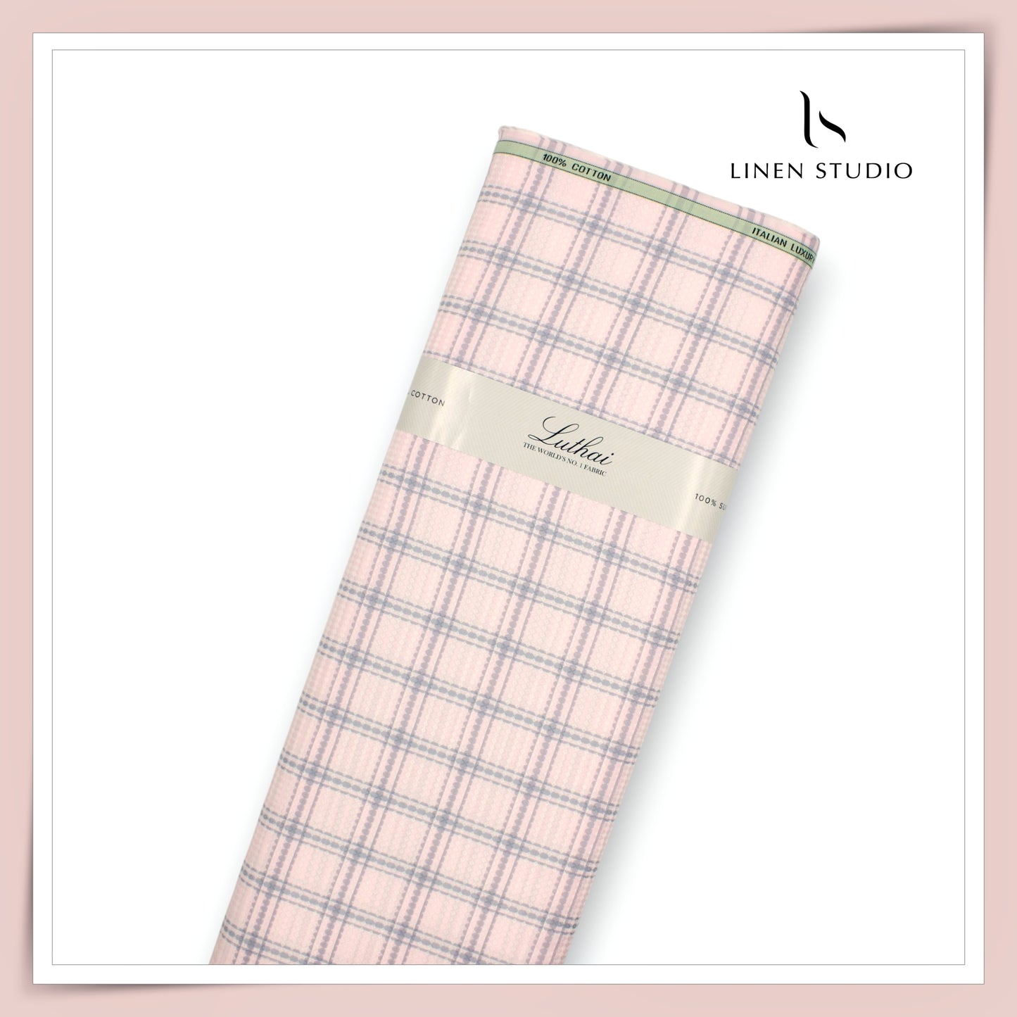 Luthai 100% Supima Cotton Jacquard Shirting - Pink Grey Checks with Dobby (Zoom In) (NEW)