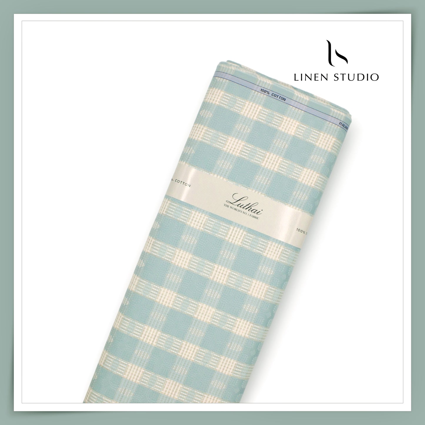 Luthai 100% Supima Cotton Jacquard Shirting - Opal Green Checks with Dobby (Zoom In) (NEW)