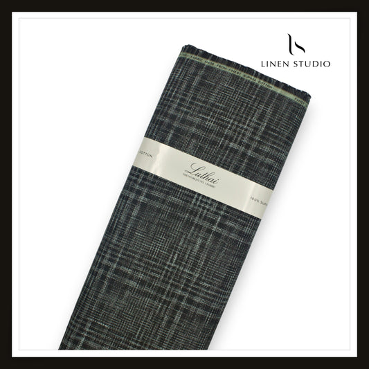 Luthai 100% Supima Cotton Jacquard 80/2 Shirting - Shades of Black & Green Checks (NEW)