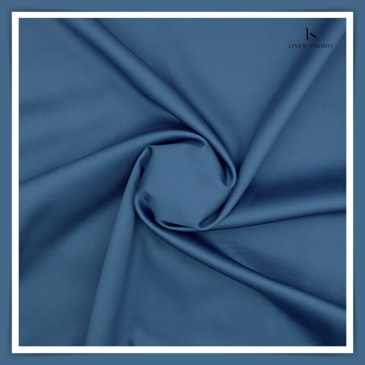 Luthai 100% Luxury Cotton Satin Shirting - Metallic Blue (Highest Selling)