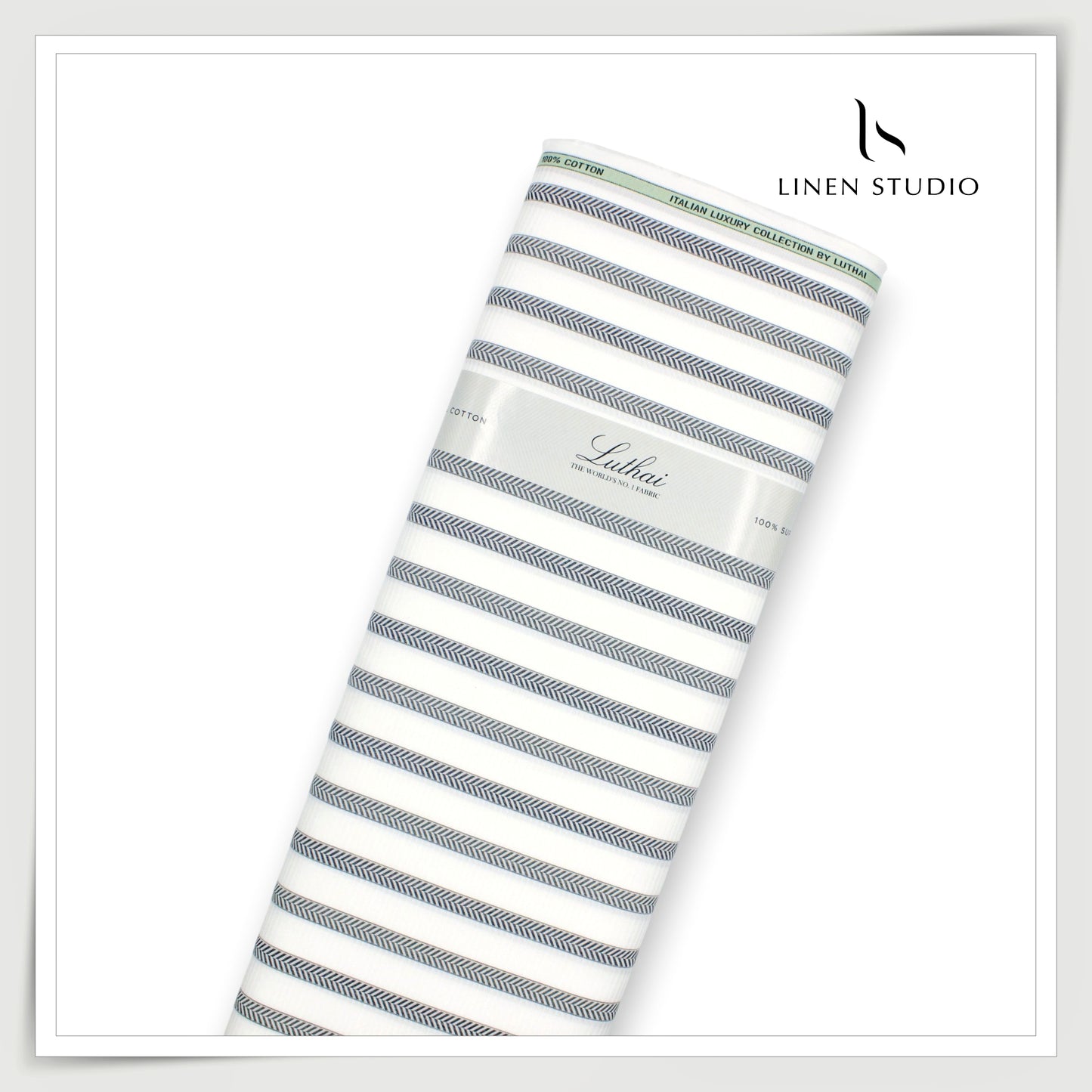 Luthai 100% Supima Cotton Jacquard 80/2 Premium Shirting - White Fancy Stripes (NEW) (Zoom In)