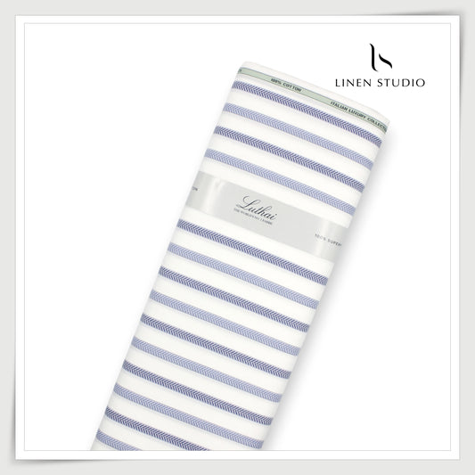 Luthai 100% Supima Cotton Jacquard 80/2 Premium Shirting - Blue Fancy Stripes (NEW) (Zoom In)