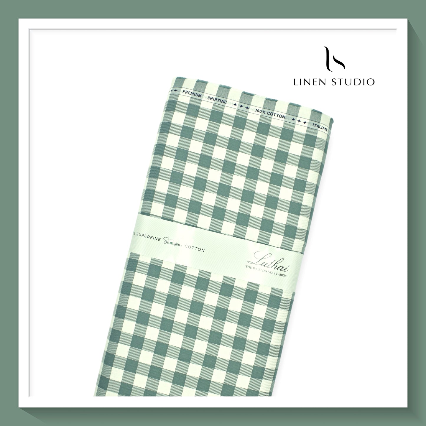 Luthai Giza Cotton Shirting - Fancy Checks Green (Zoom in)