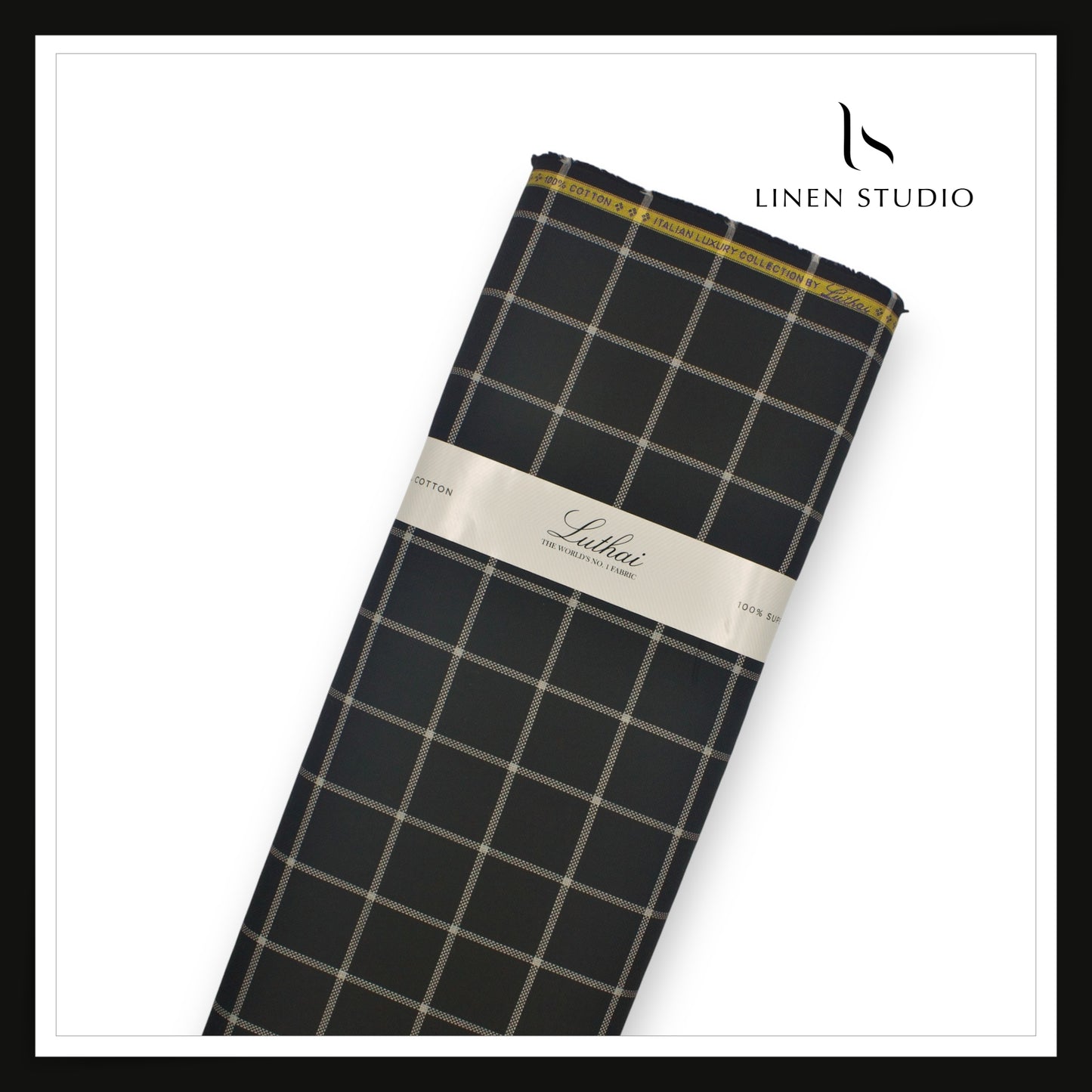 Luthai 100% Supima Cotton Shirting - Black with White Big Checks (NEW)