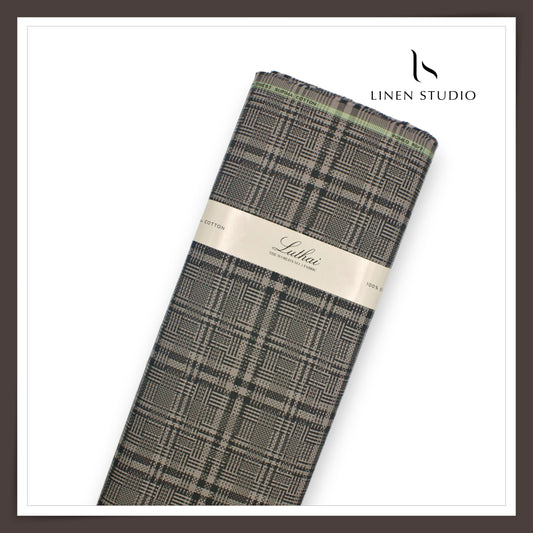 Luthai 100% Supima Cotton Jacquard 80/2 Shirting - Brown & Black Checks (NEW)