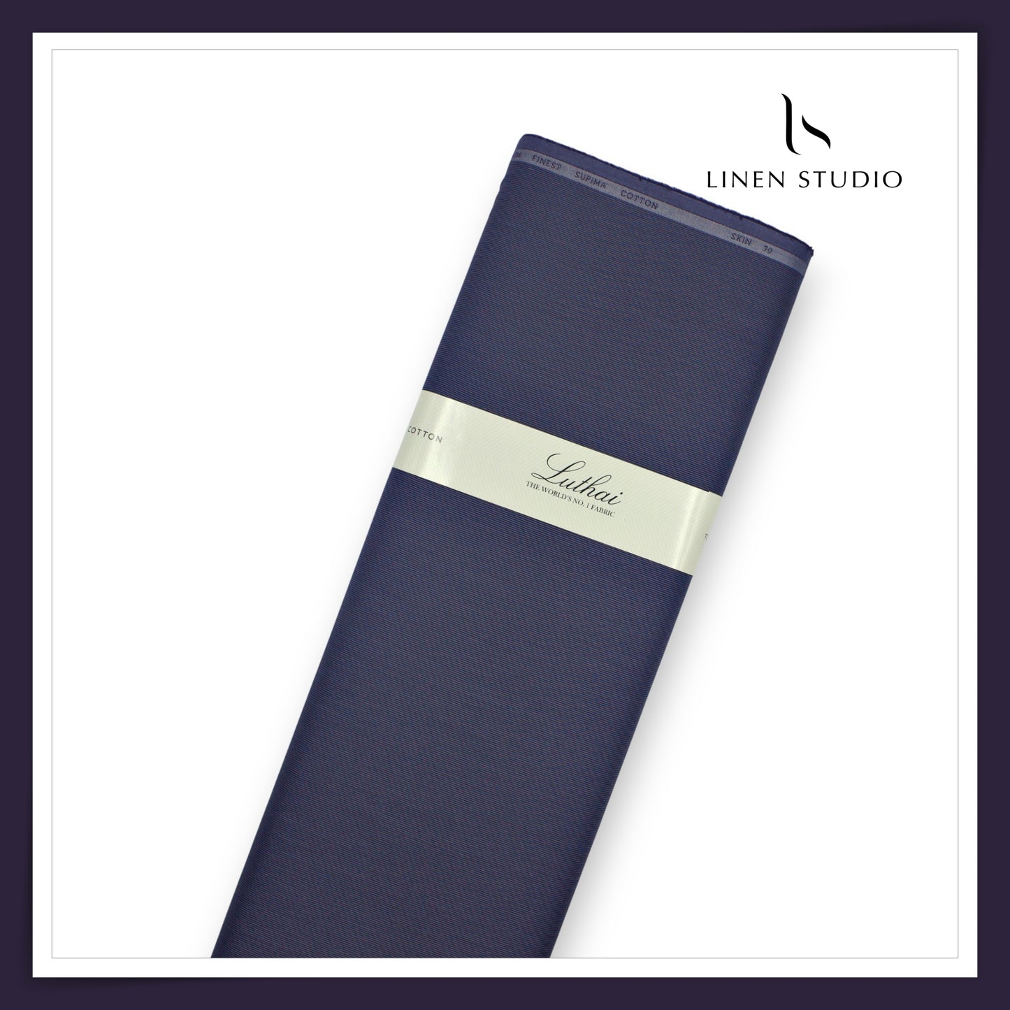 Luthai 100% Supima Cotton 70's Micro Striped Shirting - Gun Powder Blue (Zoom In) (NEW)