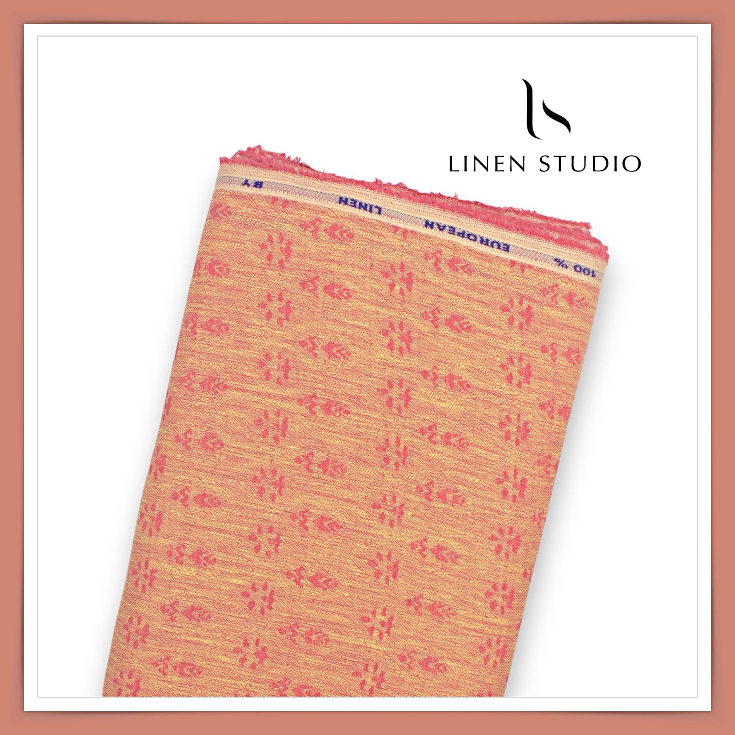 Pure Linen Jacquard Shirting by Linen Vogue - Pinkish Orange (50% SALE)