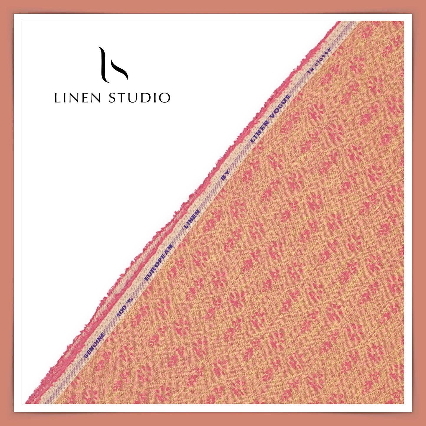 Pure Linen Jacquard Shirting by Linen Vogue - Pinkish Orange (50% SALE)
