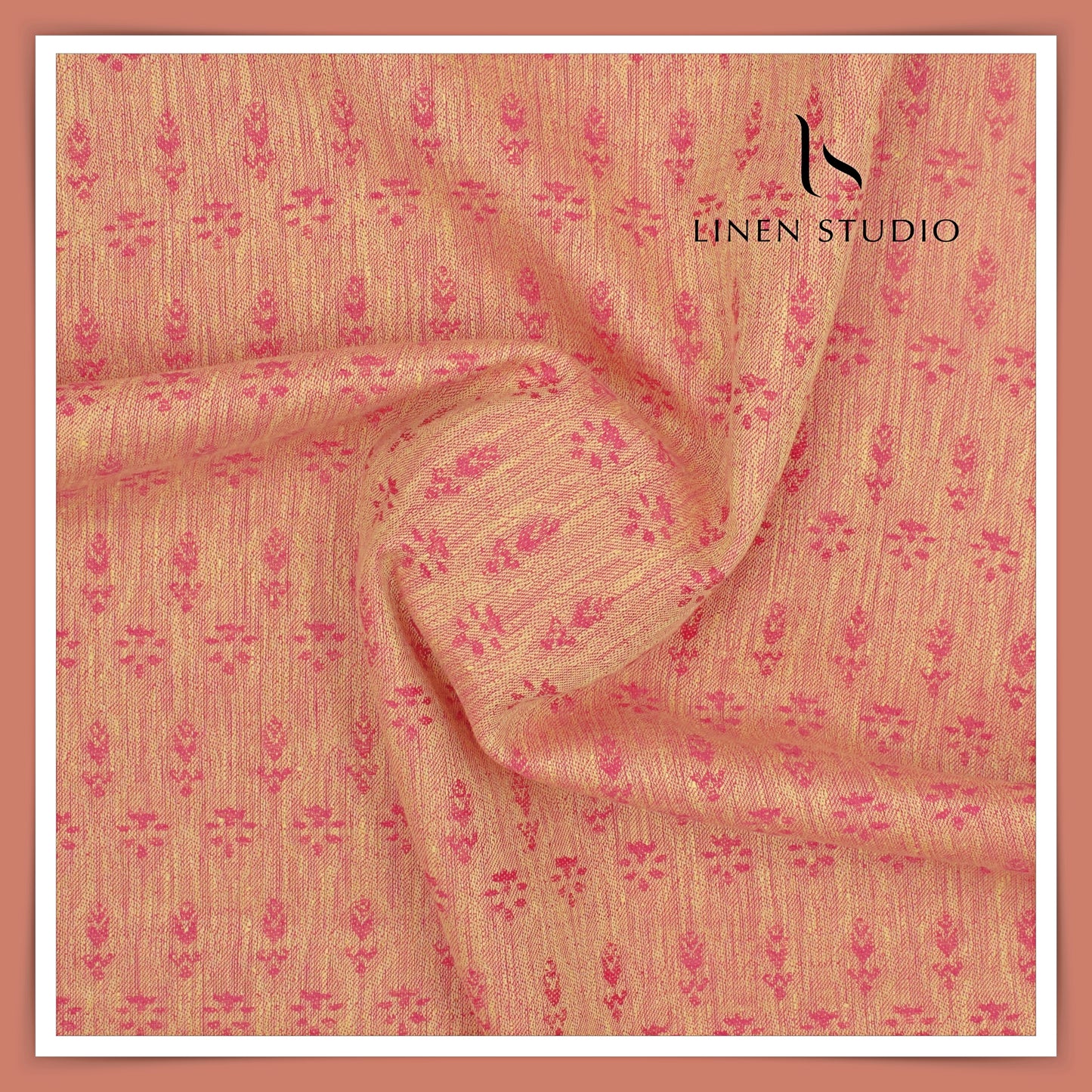 Pure Linen Jacquard Shirting by Linen Vogue - Pinkish Orange (50% SALE)