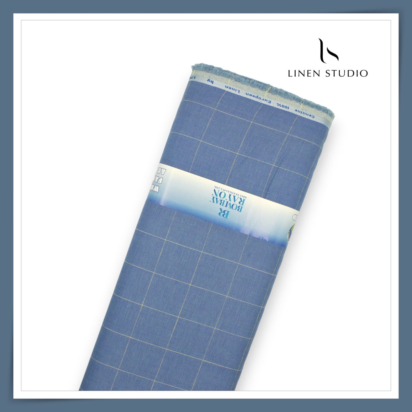 40 Lea Pure Linen Suiting by Linen Vogue - Slate Blue Checks (NEW) (Limited Stock!)
