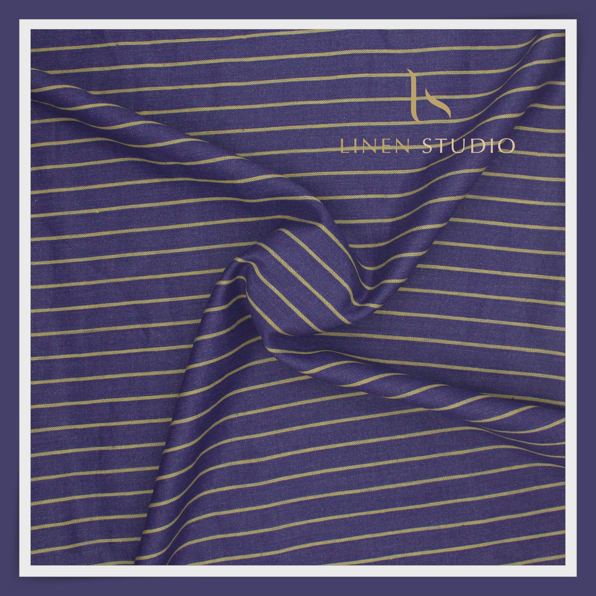 40 Lea Pure Linen Premium Suiting by Linen Vogue - Blue with Golden Stripes (65% OFF - FLAT RATE)