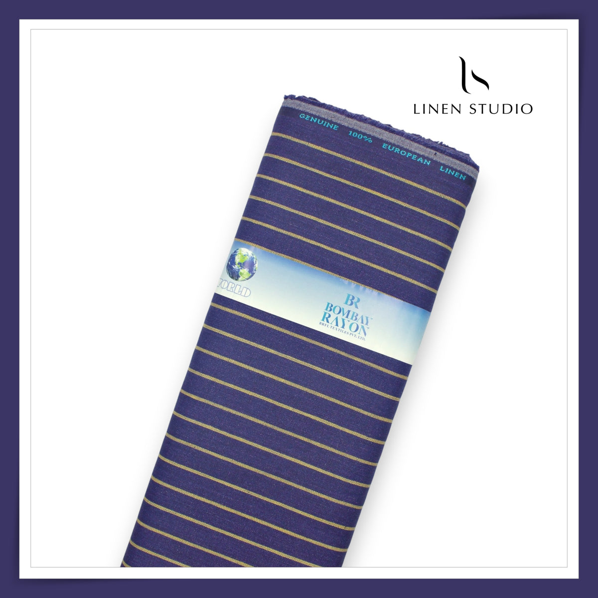 40 Lea Pure Linen Premium Suiting by Linen Vogue - Blue with Golden Stripes (65% OFF - FLAT RATE)