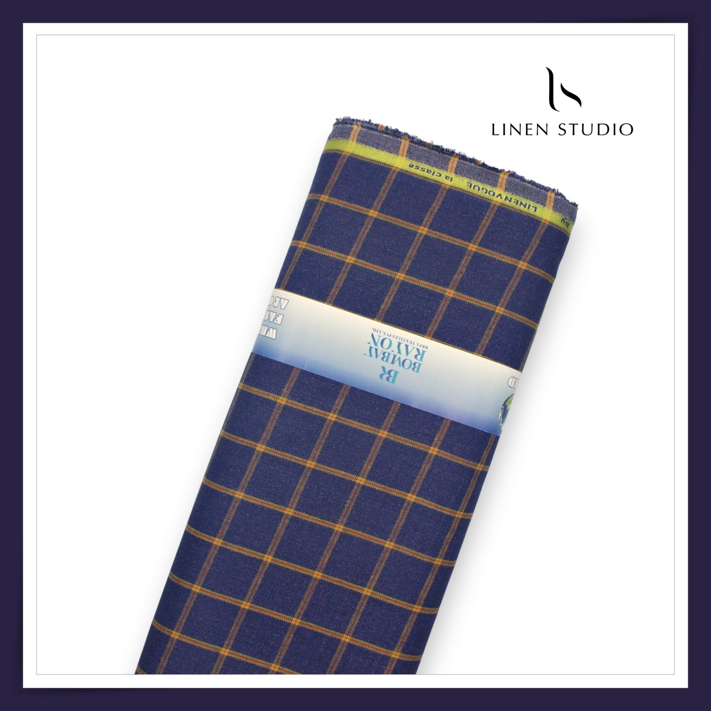 40 Lea Pure Linen Suiting by Linen Vogue - Zodiac Blue Checks (NEW) (Limited Stock!)