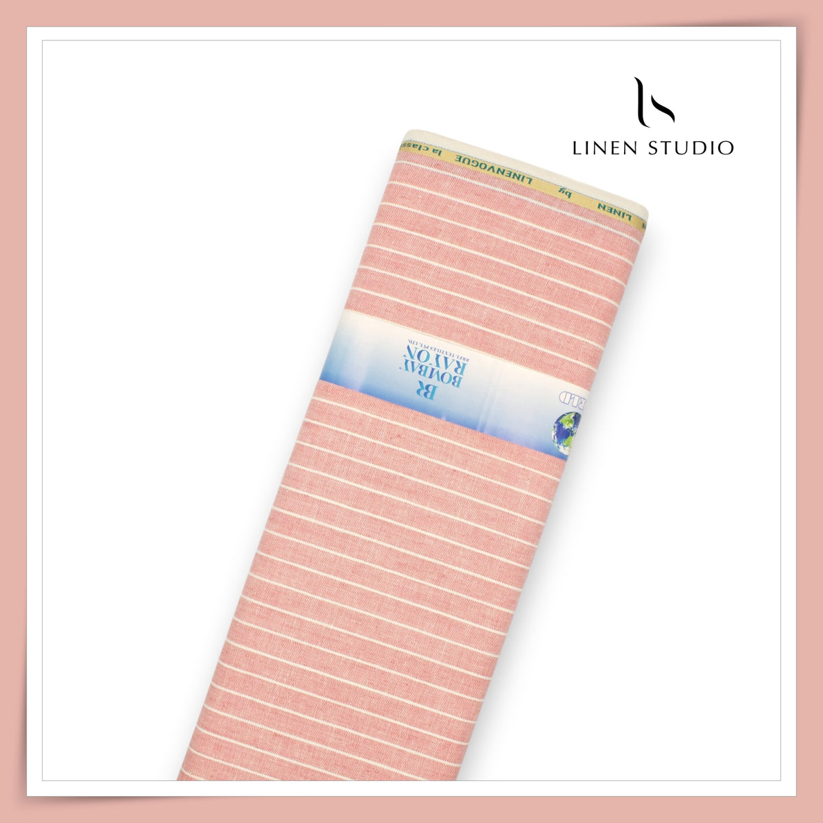 40 Lea Pure Linen Premium Suiting by Linen Vogue - Blush with White Stripes (65% OFF - FLAT RATE)