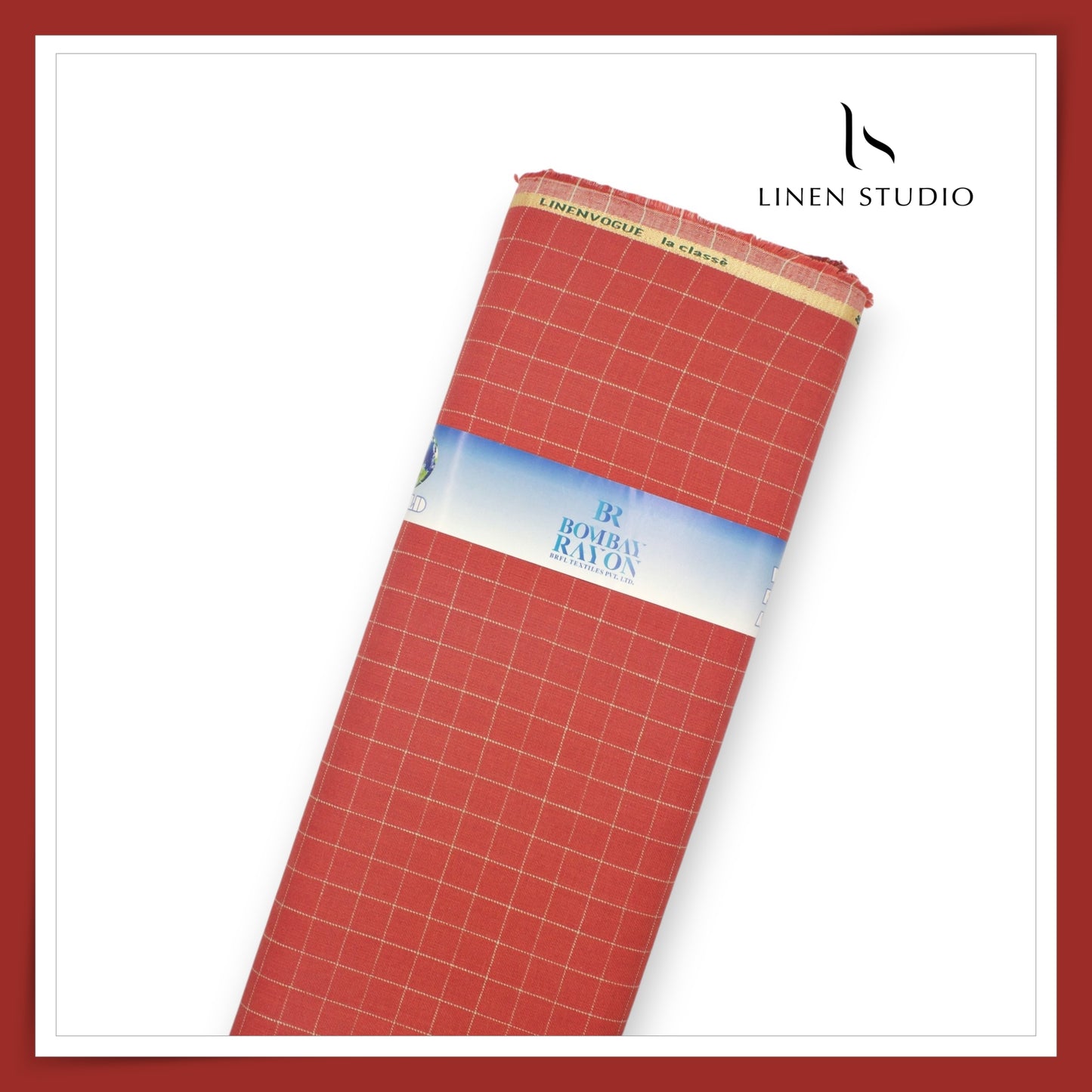 40 Lea Pure Linen Suiting by Linen Vogue - Dull Red with White Checks (NEW) (Limited Stock!)