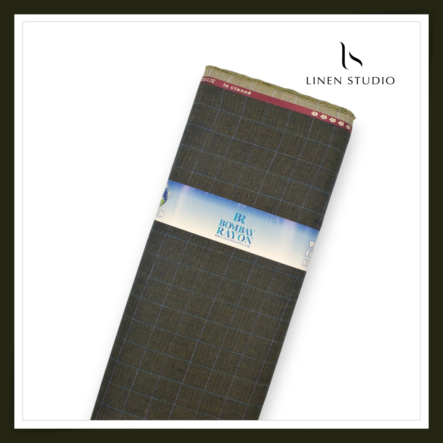 40 Lea Pure Linen Suiting by Linen Vogue - Greenish Grey Checks with Dobby (NEW) (Limited Stock!) (Zoom In)