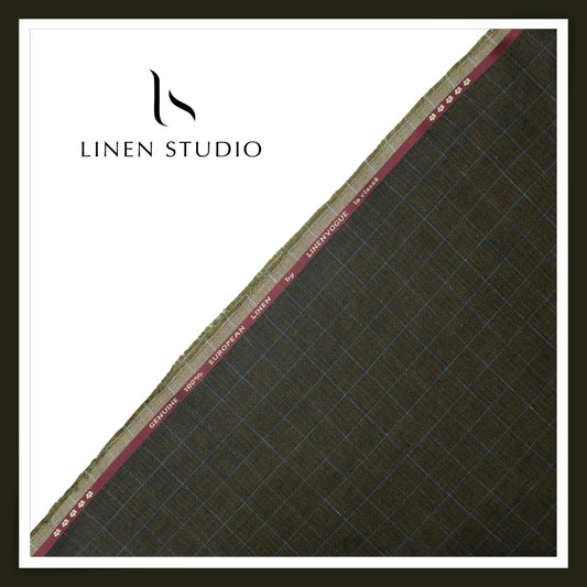 40 Lea Pure Linen Suiting by Linen Vogue - Greenish Grey Checks with Dobby (NEW) (Limited Stock!) (Zoom In)