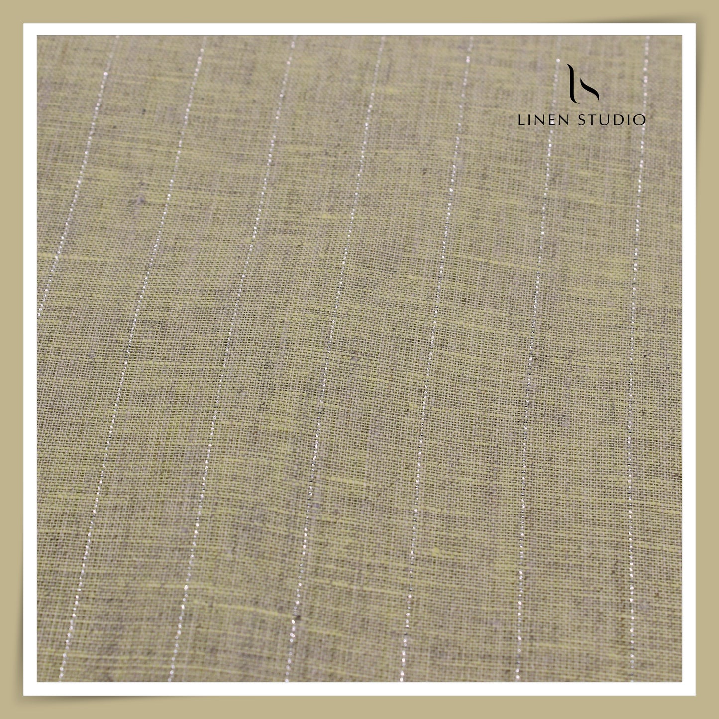 70 Lea Pure Linen Shirting by Linen Vogue - Dark Beige with Silver Zari Stripes (NEW) (Zoom In)