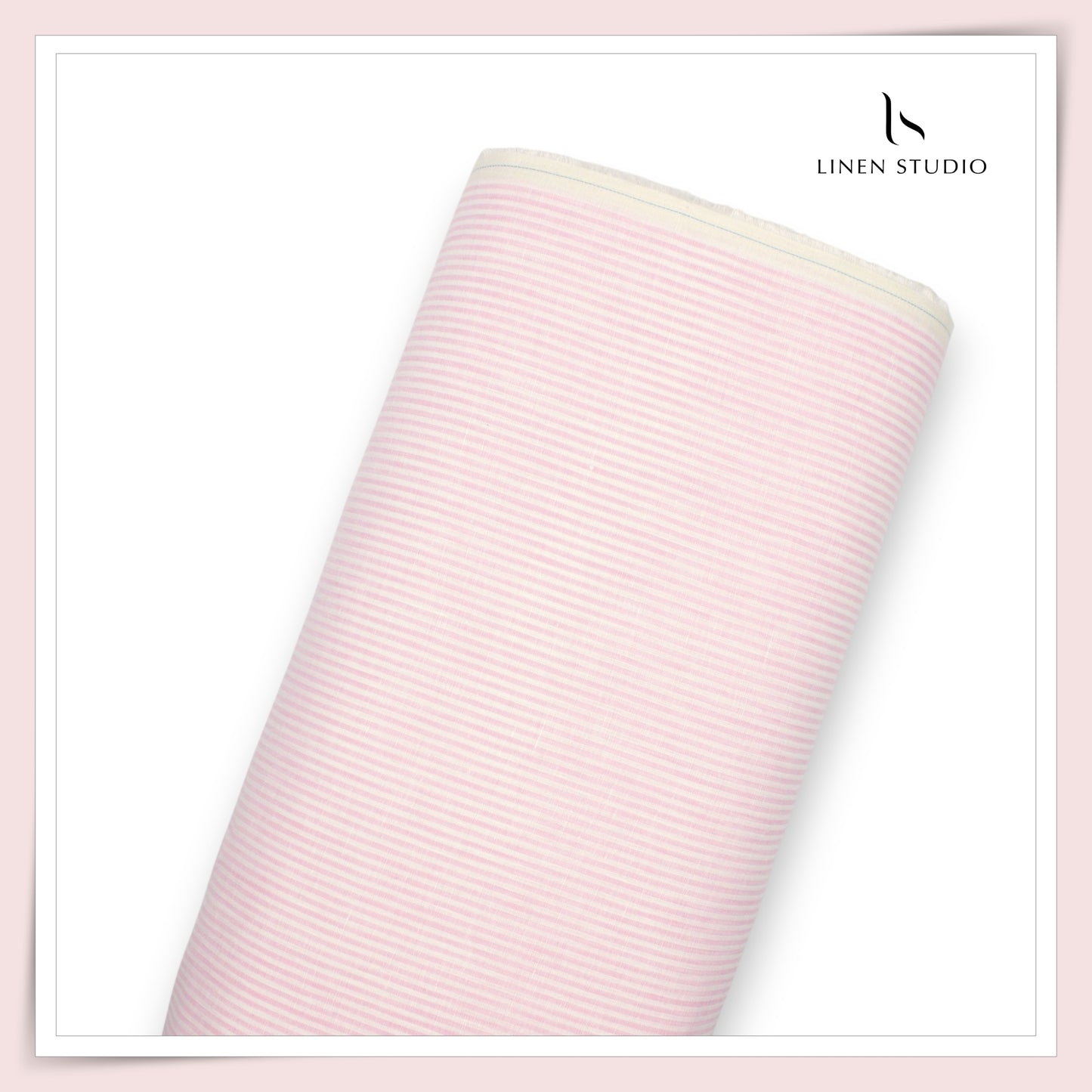 Linen Club 60 Lea Pure Linen Shirting W/O SEL - White & Pink Classic Thin Stripes (30% SALE) (NEW)