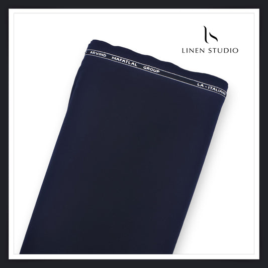 4 Way Stretch Suiting by Arvind Mafatlal - Navy Blue - Linen Studio