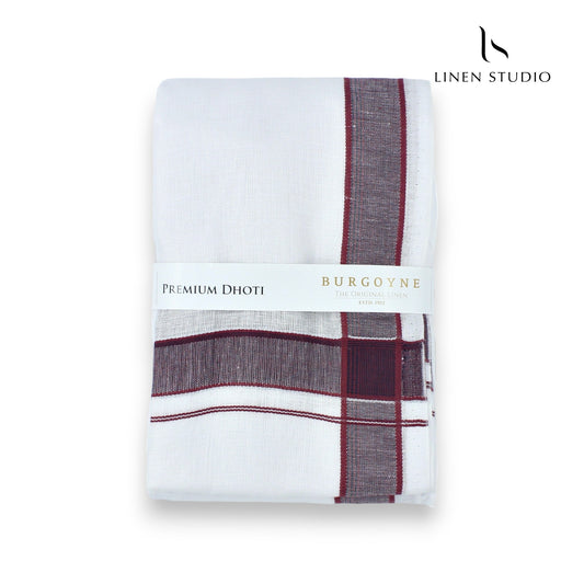 Maroon Solid Border - Pure Linen Dhoti by Burgoyne - Linen Studio