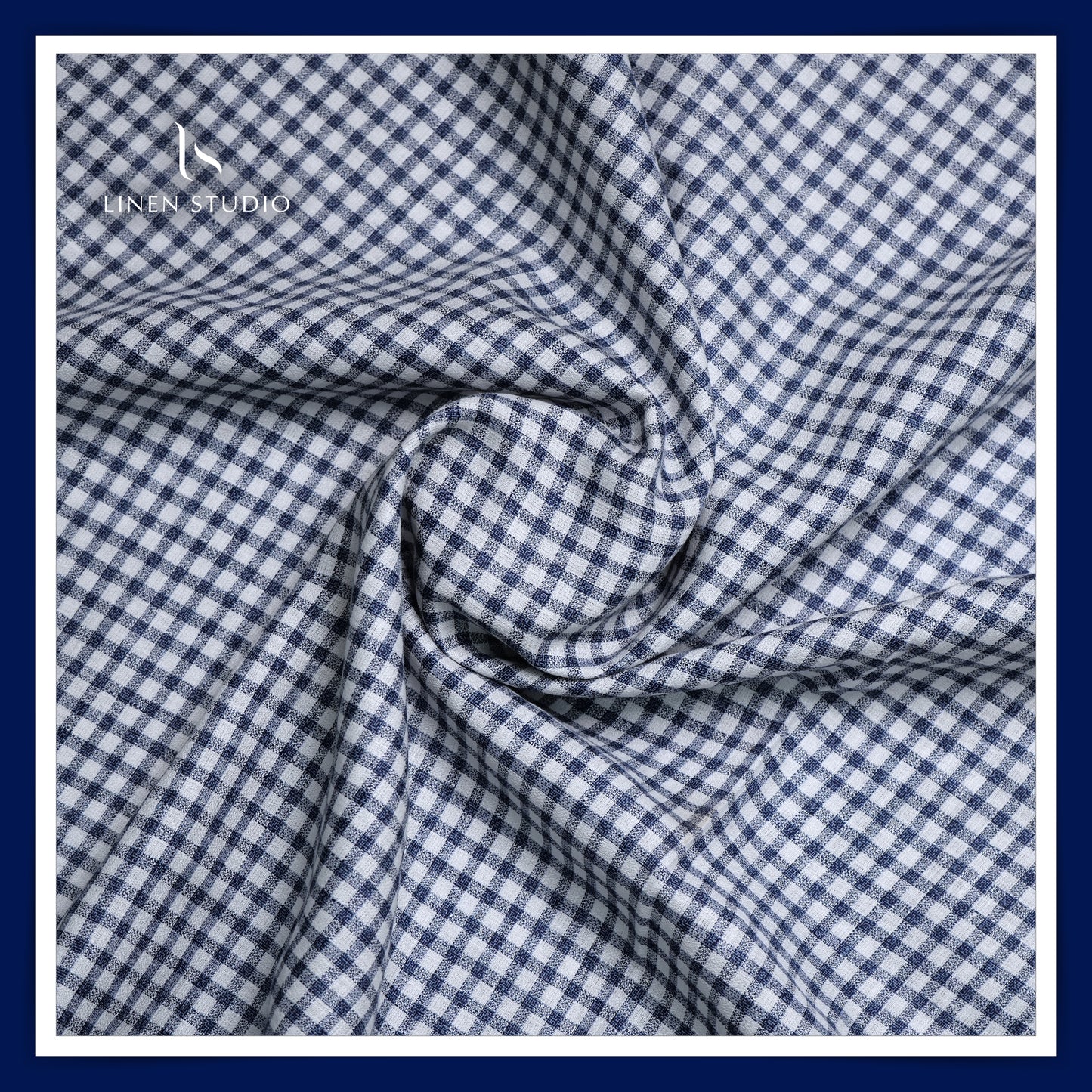 Premium Twill Shirting 60 Lea - White and Blue Checks (zoom in) - Linen Studio