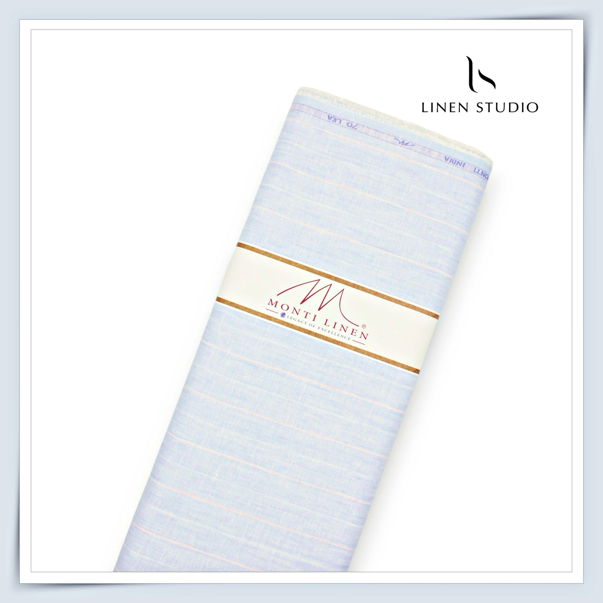 Tessitura Monti 70 Lea Shirting - Powder Blue with Peach Stripe (NEW) (Fastest Selling)