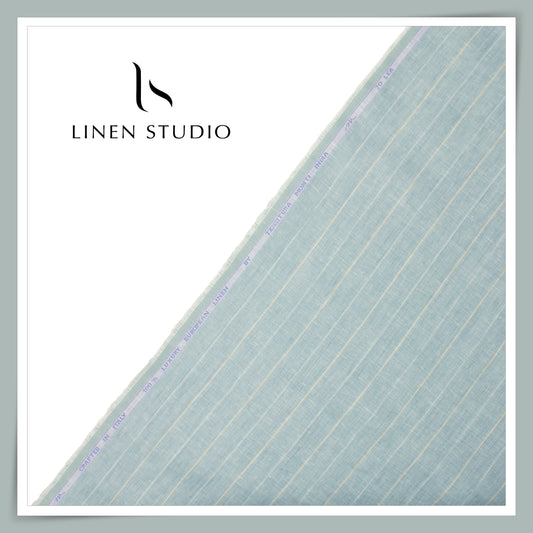 Tessitura Monti 70 Lea Shirting - Sea Green with Cream and Gold Stripe (NEW) (Fastest Selling)