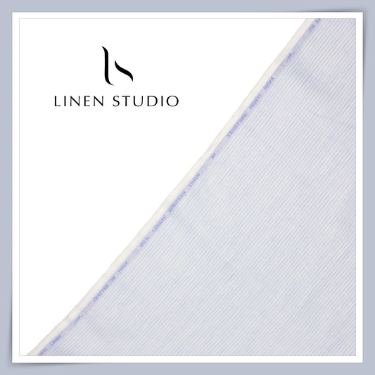 Tessitura Monti 100% Pure Linen 70 Lea Shirting - Classic White & Blue Stripes (NEW) (Fastest Selling)