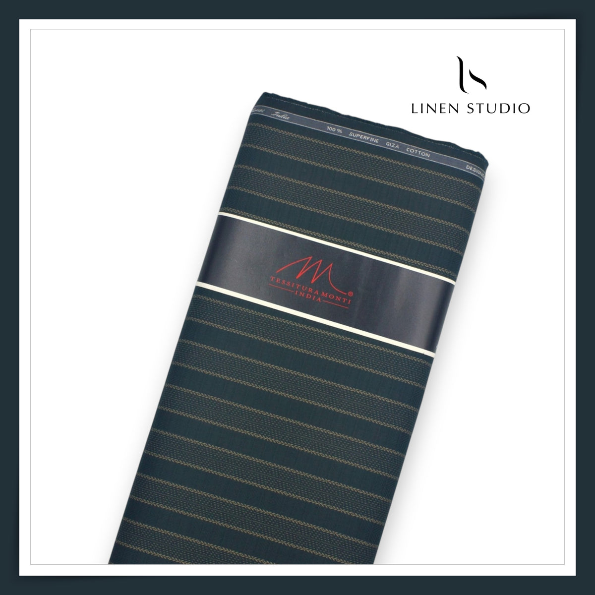 Tessitura Monti 100% Superfine Giza Cotton Shirting - Dark Teal Blue Stripes with Dobby (NEW) (Zoom In)