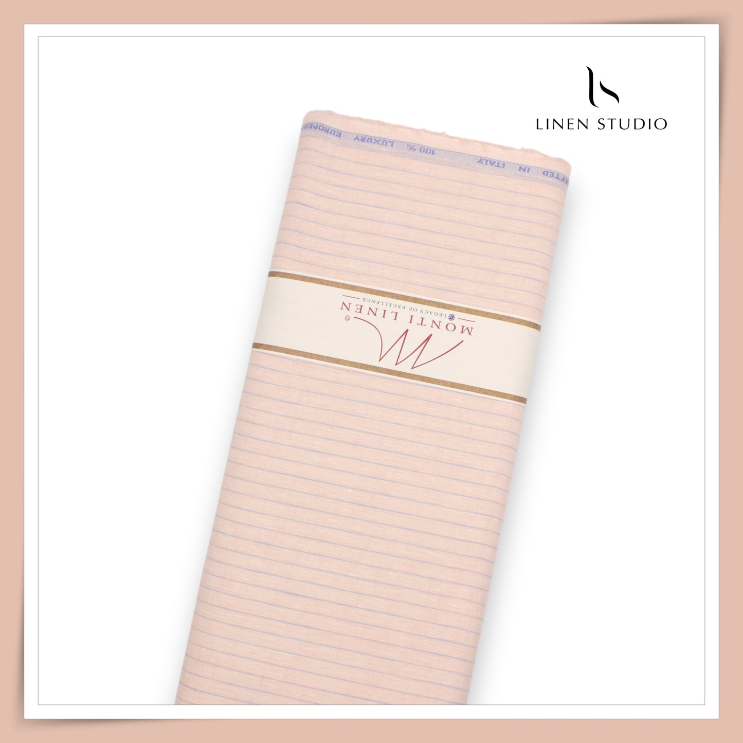 Tessitura Monti 100% Pure Linen 70 Lea Shirting - Light Orange & Lavender Stripes (NEW) (Fastest Selling)