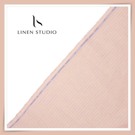 Tessitura Monti 100% Pure Linen 70 Lea Shirting - Light Orange & Lavender Stripes (NEW) (Fastest Selling)