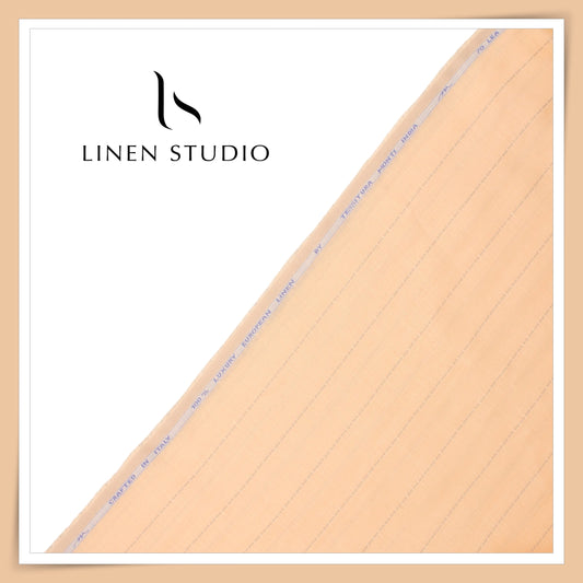 Tessitura Monti 70 Lea Shirting - Deep Peach with Dashed Grey Stripe (NEW) (Fastest Selling)