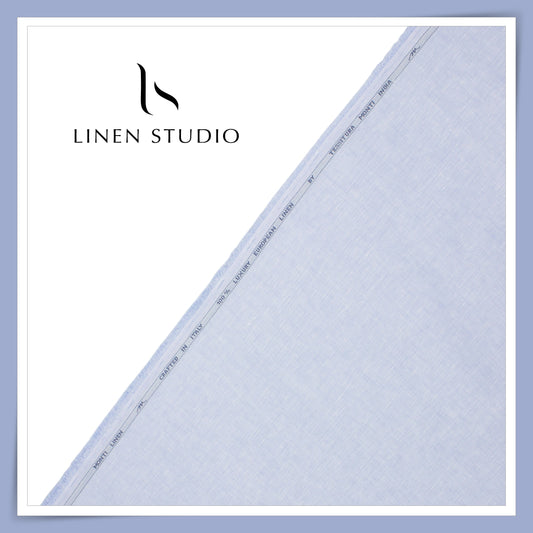 Tessitura Monti 100% Pure Linen 50 Lea Premium Suiting - Sky Blue Herringbone Pattern (NEW) (Zoom In)
