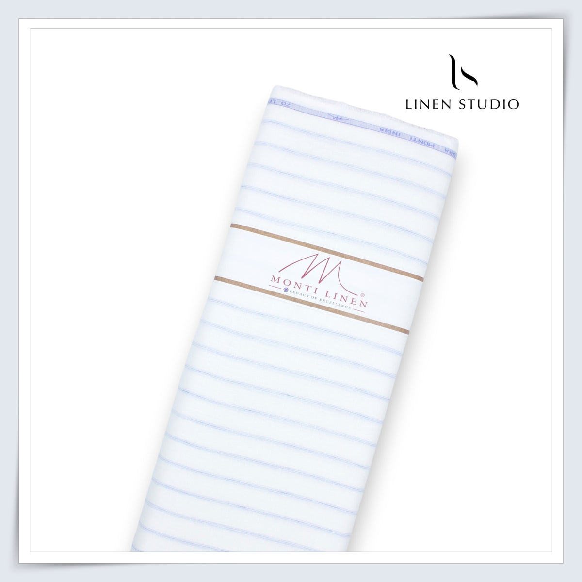 Tessitura Monti 70 Lea Shirting - White with Sky Blue Stripe (NEW) (Fastest Selling)
