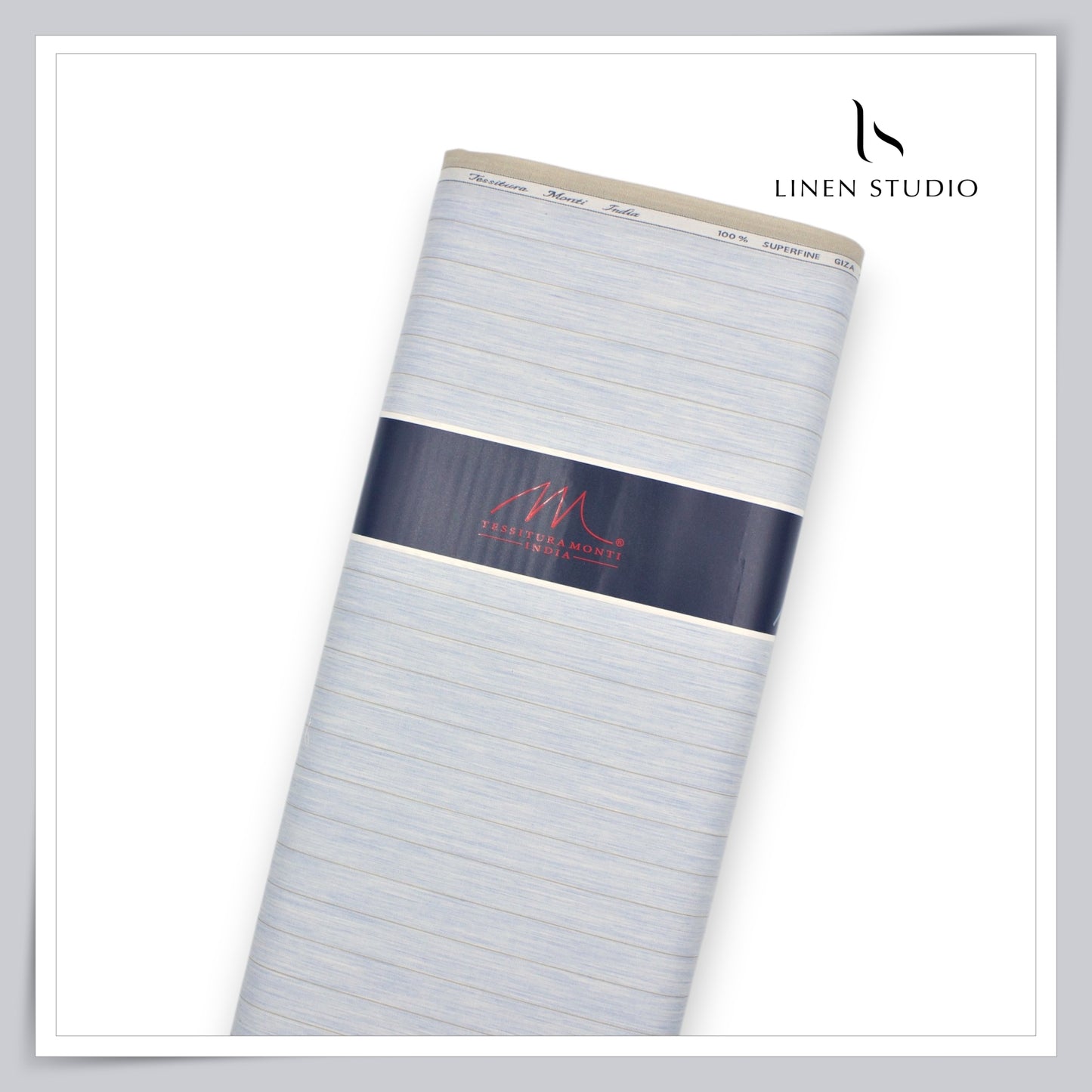 Tessitura Monti 100% Superfine 80's Giza Cotton Shirting - Melange Light Blue Stripes (NEW)