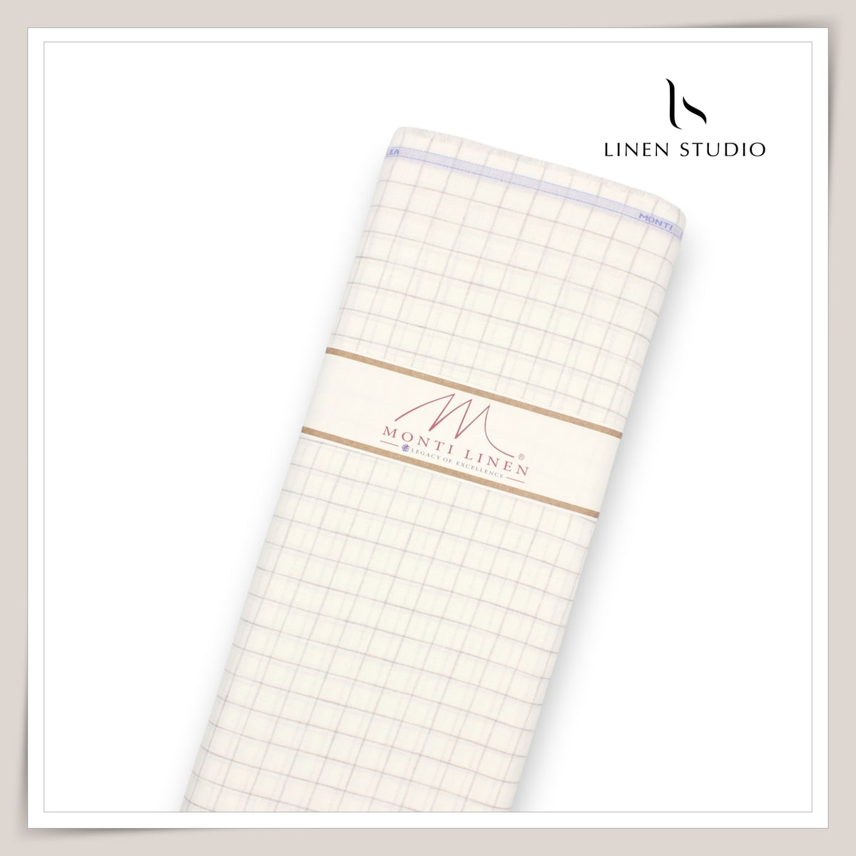 Tessitura Monti 70 Lea Shirting- Ivory Windowpane Check (NEW) (Fastest Selling)