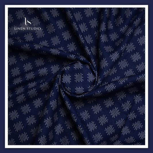 Premium Printed Shirting 60 Lea - Blue with White - Linen Studio