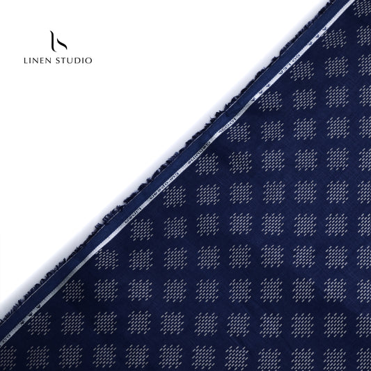 Premium Printed Shirting 60 Lea - Blue with White - Linen Studio