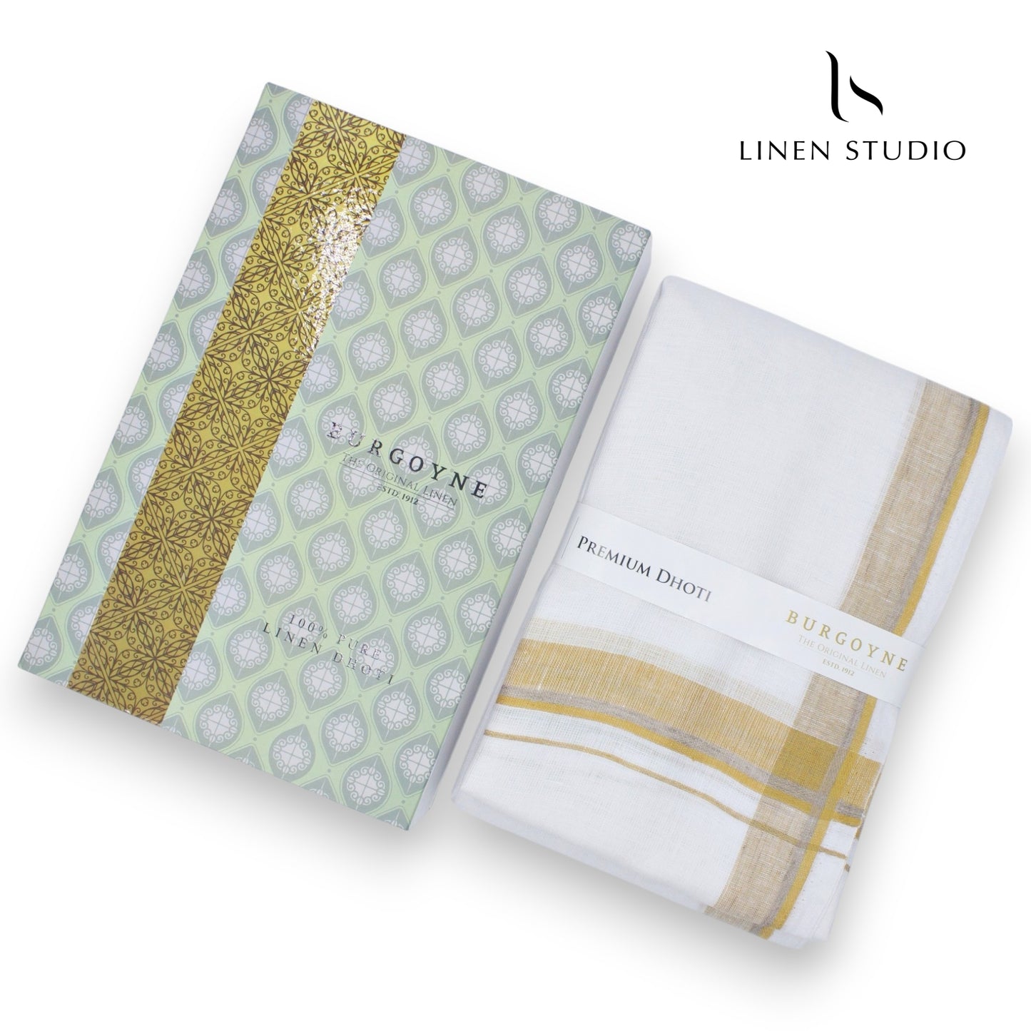 Mustard Medium Border - Pure Linen Dhoti By Burgoyne