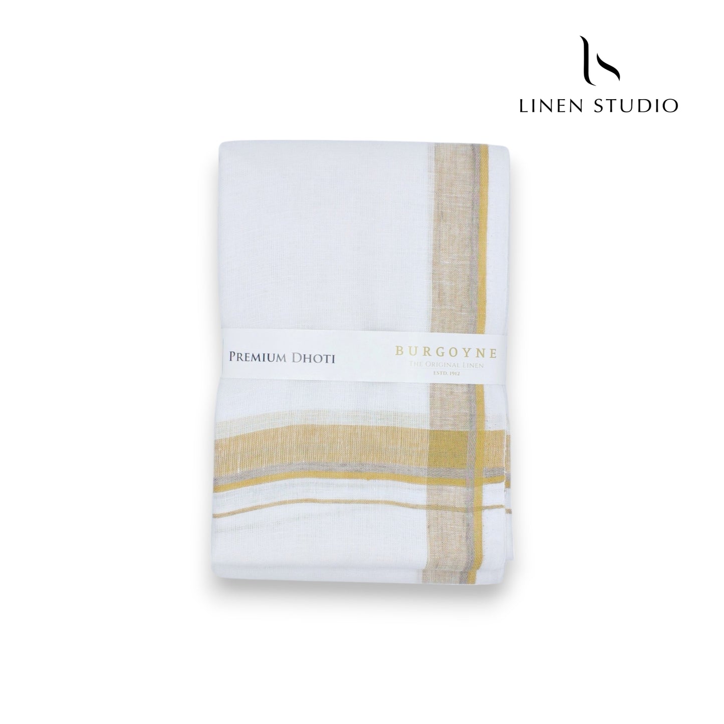 Mustard Medium Border - Pure Linen Dhoti By Burgoyne