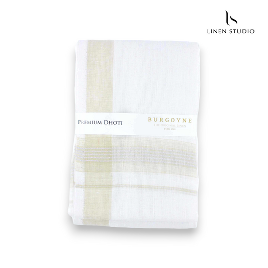 Natural Silver Zari Border - Pure Linen Dhoti by Burgoyne