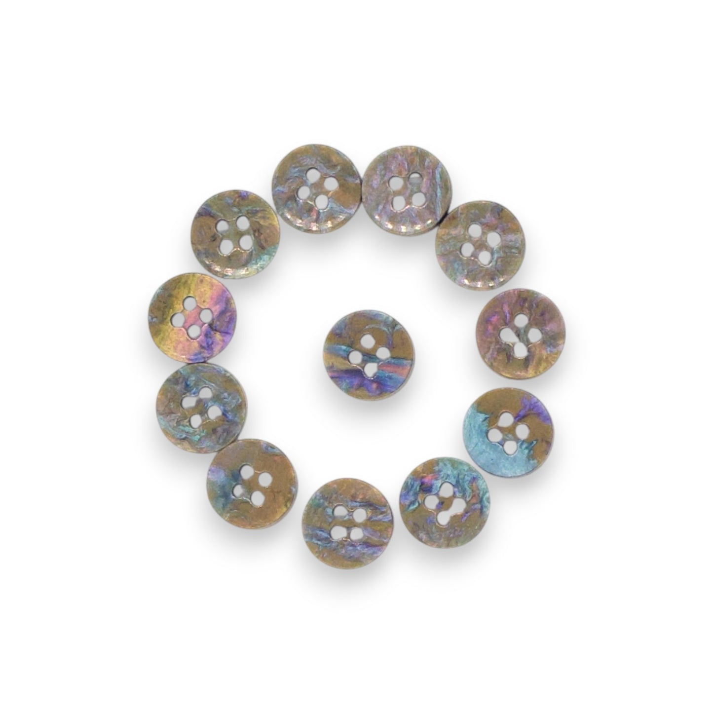 Round Rim 4 Hole Beige Holographic Colour Fancy Shirt Buttons