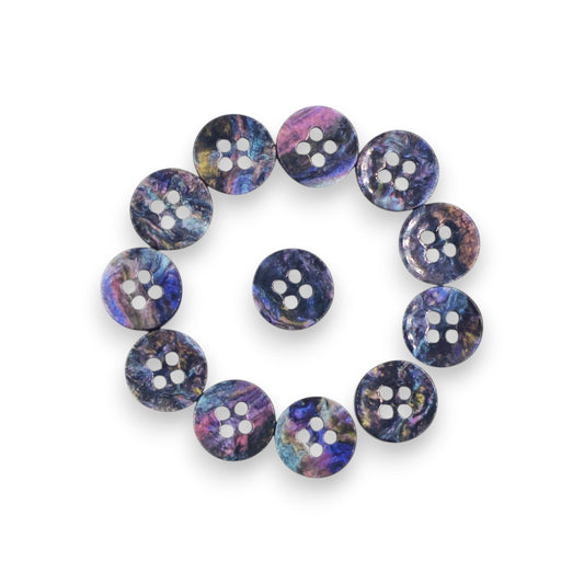 Round Rim 4 Hole Black Holographic Colour Fancy Shirt Buttons