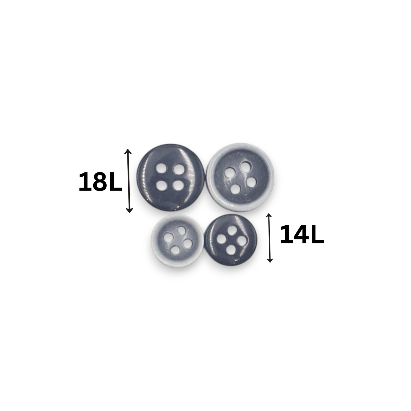 Round Rim 4 Hole Dark Grey / White Fancy Dual Tone Shirt Buttons (Big & Small)