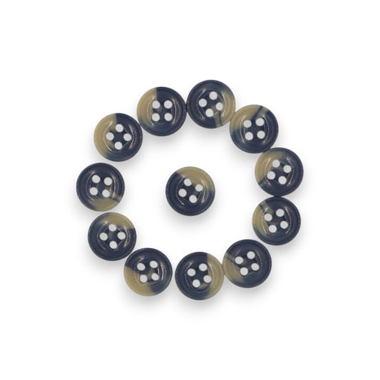 Round Rim 4 Hole Dark Blue with Beige Dual Colour Fancy Shirt Buttons