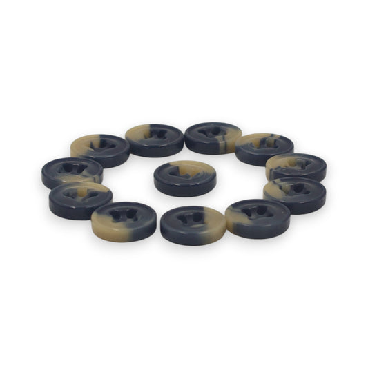 Round Rim 4 Hole Dark Blue with Beige Dual Colour Fancy Shirt Buttons