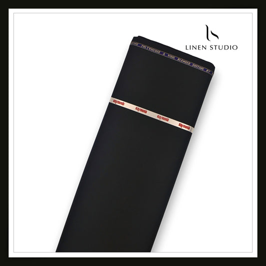 Raymond Poly Wool Blended Suiting - Plain Weave Jet Black (NEW)