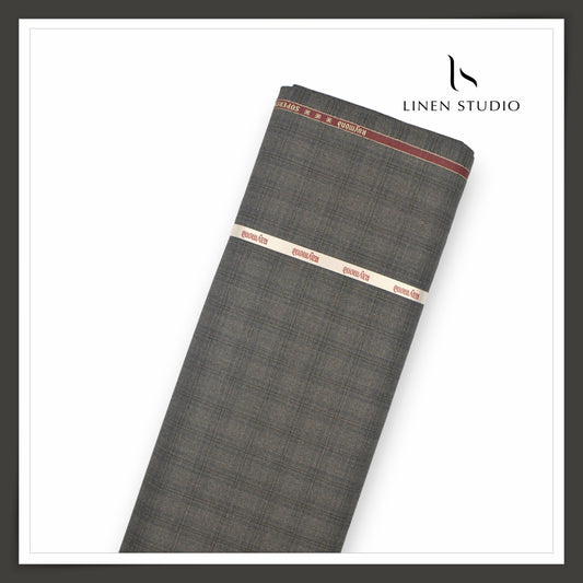 Raymond Poly Wool Blended Suiting - Carbon Grey Checks (NEW) (Premium)