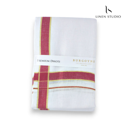 Golden Red Border - Pure Linen Dhoti By Burgoyne - Linen Studio